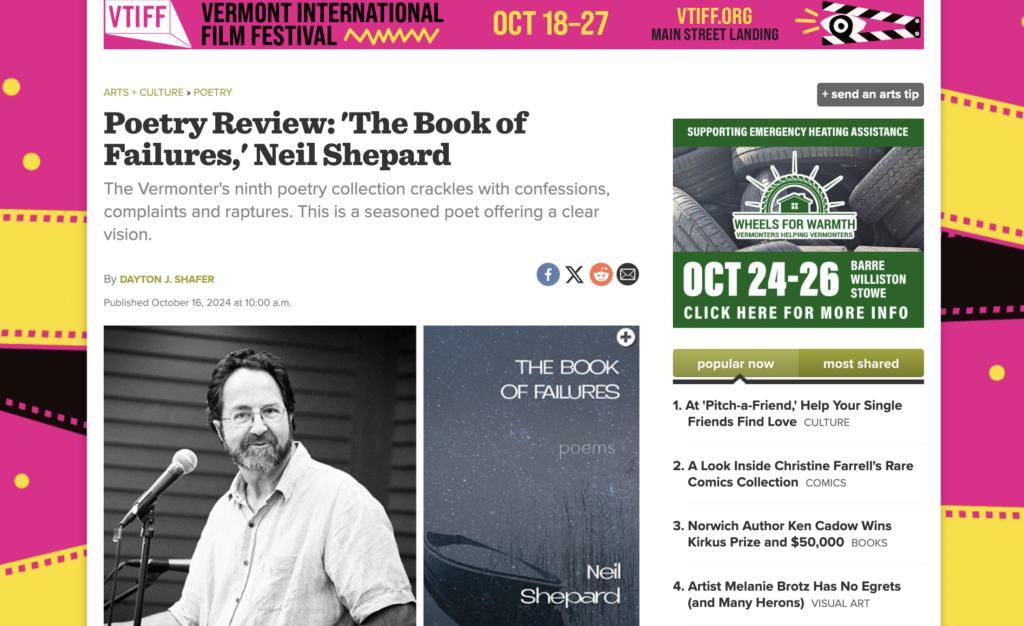 Screen capture of a review of Neil Shepard's The Book of Failures that was shared by Poetry Review. Click image to read the full review